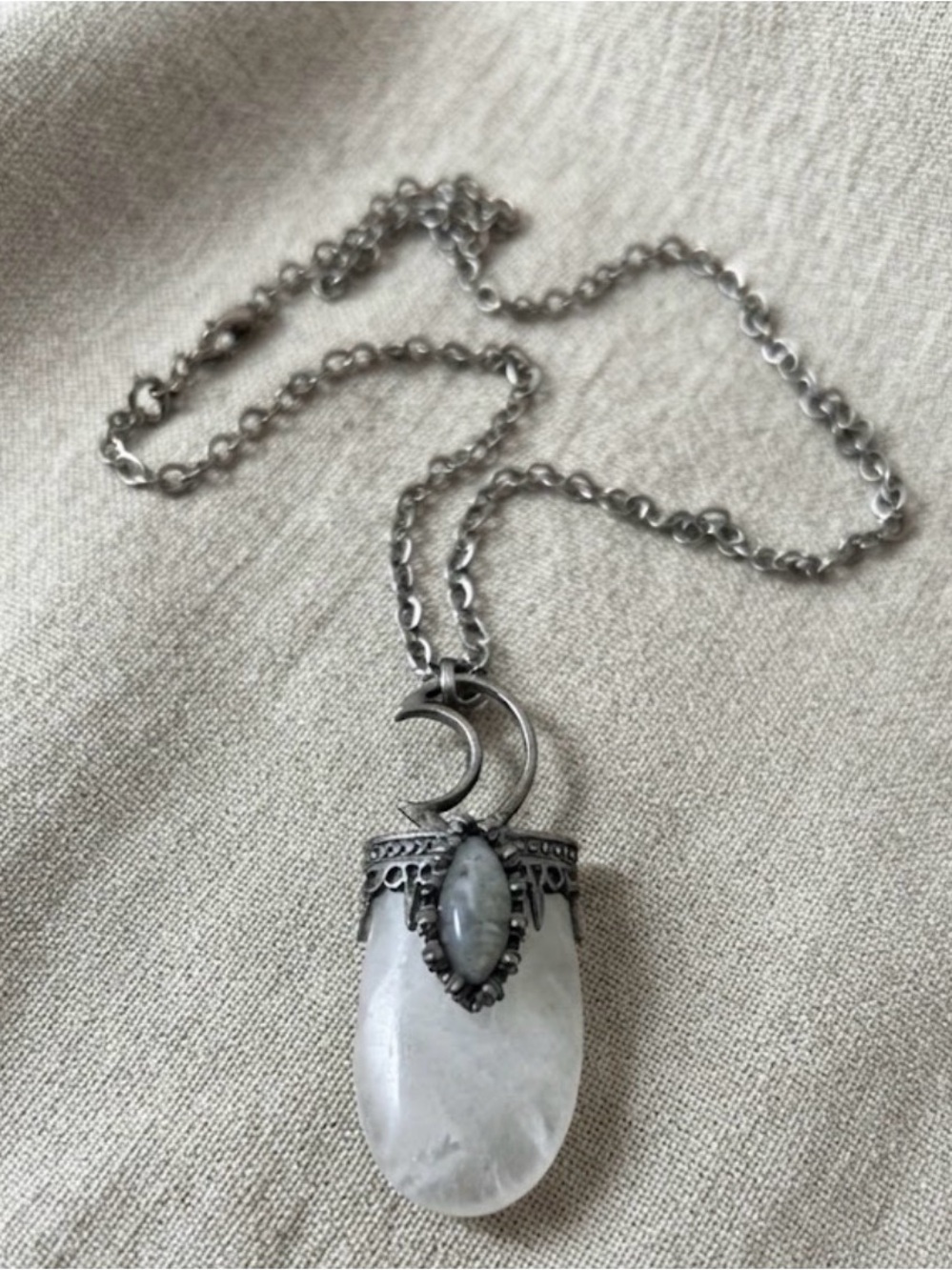 Moonstone Pendant Necklace Silver Gunmetal Moon Design